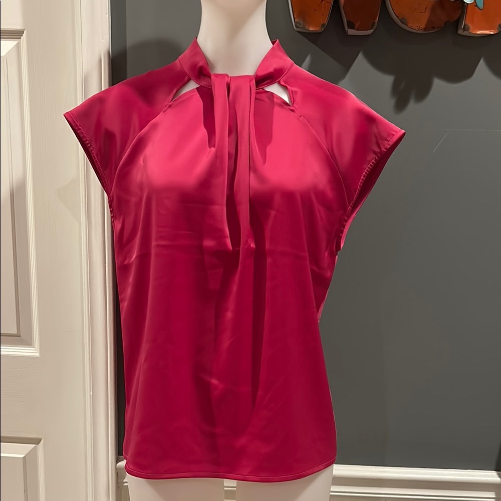 Nine West Hot Pink Tie Front Mandarin Collar Blouse